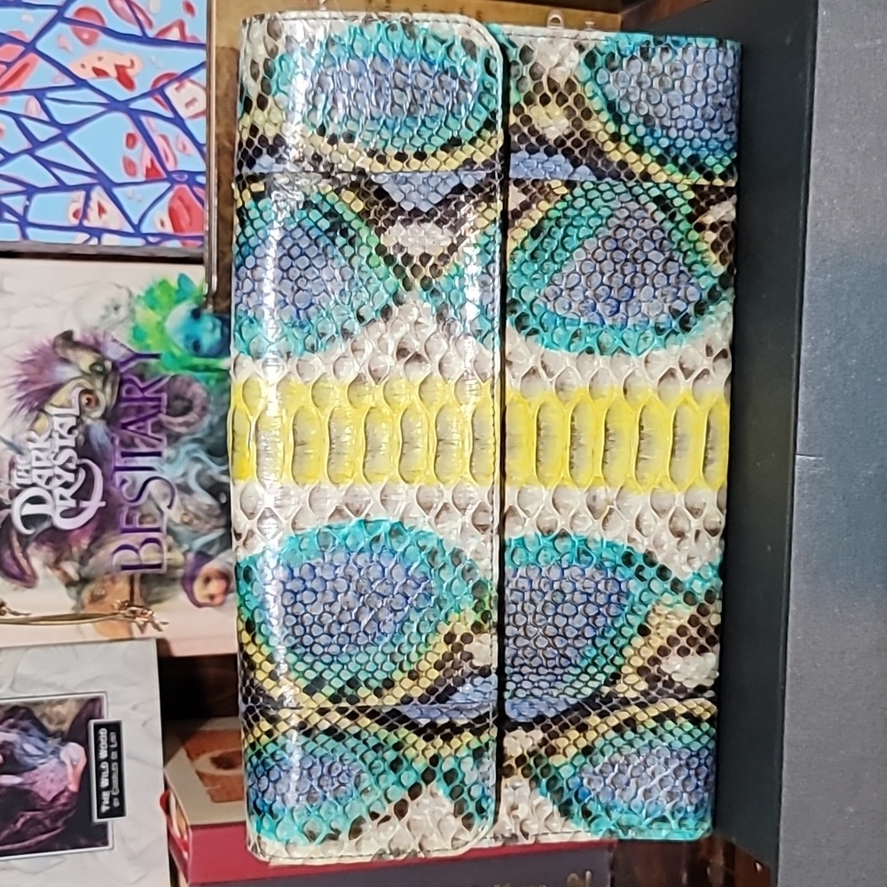 🅽 The Pelle Natural Python Leather Collection, Peacock Blue Clutch and Strap